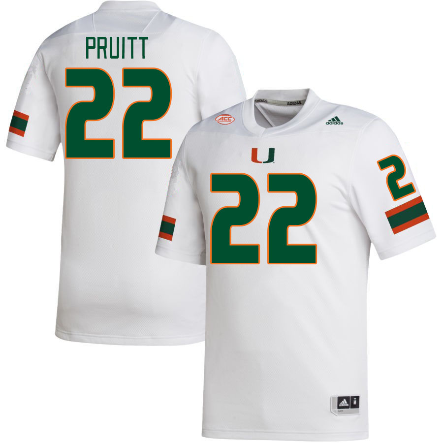 Men #22 Cam Pruitt Miami Hurricanes College Football Jerseys Stitched-White